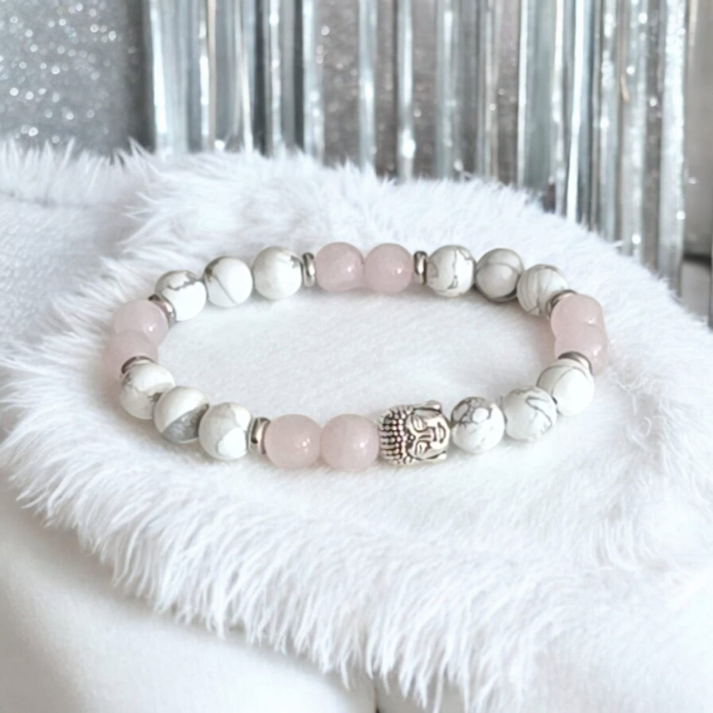 Bracelet Femme - Quartz Rose & Howlite – Apaisement & Douceur | Pierres Naturelles - Fait Main Lithostone Créations