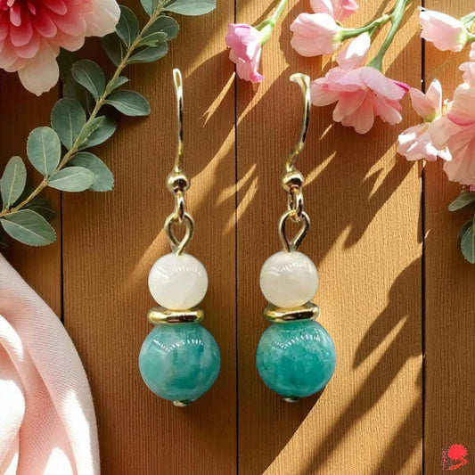 Boucles d’oreilles amazonite - Fait main- Amazonite & Pierre de Lune – Douceur & Intuition - Pierres Naturelles - Lithostone Créations Lithostone Creations