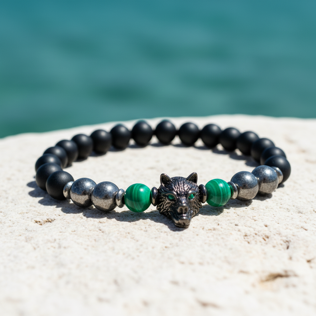 Bracelet malachite roche mer estival