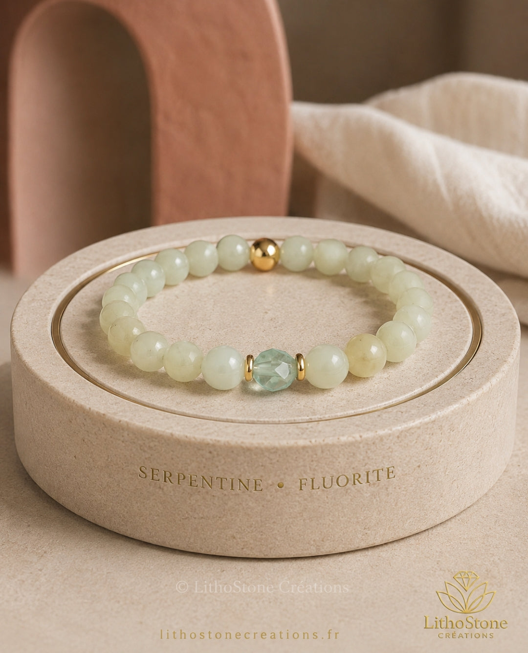 Bracelet Serpentine & Fluorite - Pierre Naturelle - Lithostone Créations