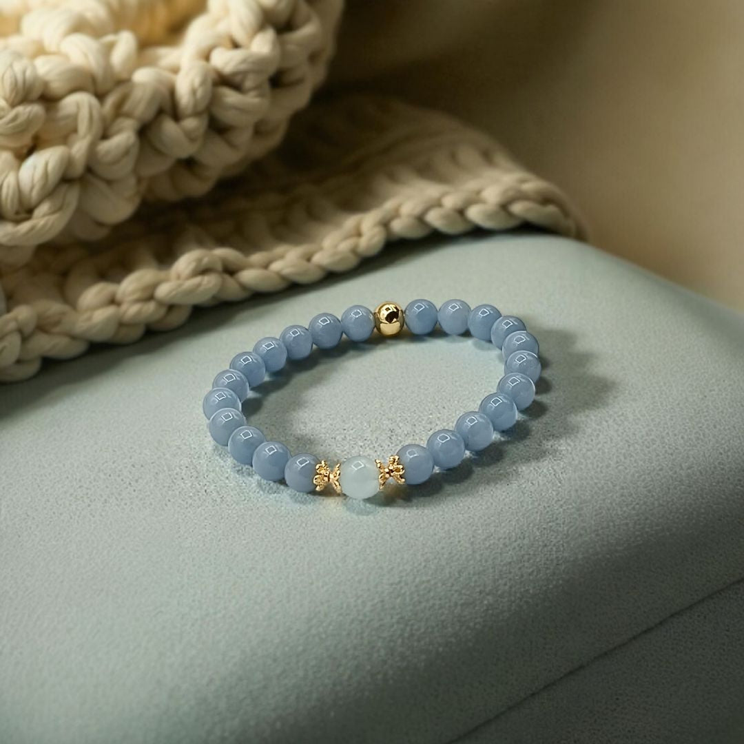 Bracelet en Angélite & Aigue-marine – Calme & Communication douce