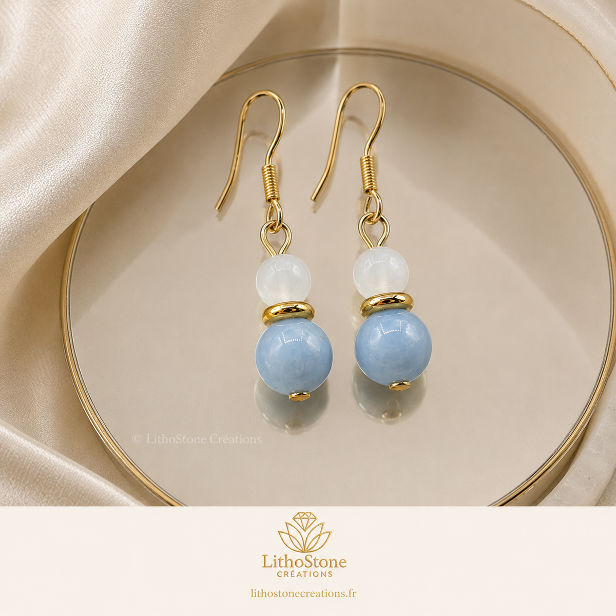 Boucles d'oreilles Angélite Agate blanche- Pierres Naturelles – Fait Main |-Lithostone Creations