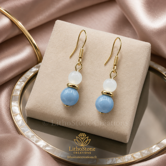 Boucles d'oreilles Angélite Agate blanche- Pierres Naturelles – Fait Main |-Lithostone Creations