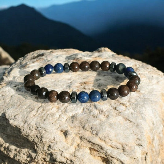 Bracelet Homme- Bronzite, Lapis-Lazuli & Hématite – Force, Clarté & Protection | Pierres Naturelles Fait Main Lithostone Creations