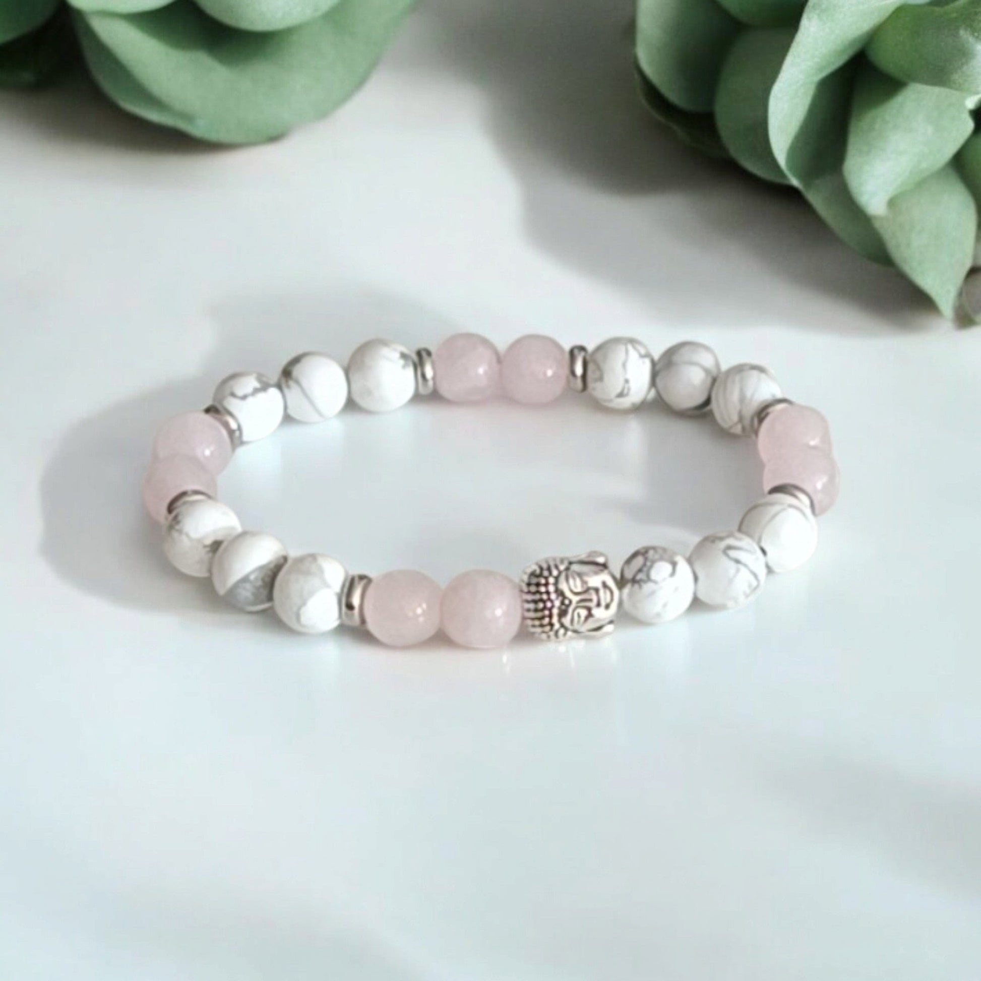 Bracelet Femme - Quartz Rose & Howlite – Apaisement & Douceur | Pierres Naturelles - Fait Main Lithostone Créations