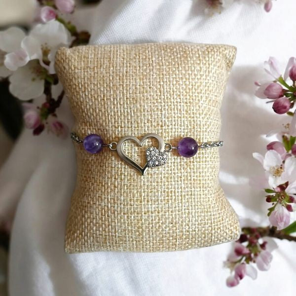 Améthyste. Pierre Naturelles. Bracelet fait à la main. Bijoux Créateur. Cadeaux.