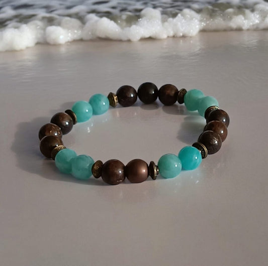 Bracelet en Amazonite & Bronzite – Équilibre & Sérénité intérieure