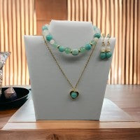 Parure Femme- Amazonite, Pierre de Lune & Aventurine – Douceur et Harmonie | Fait Main Lithostone Creations