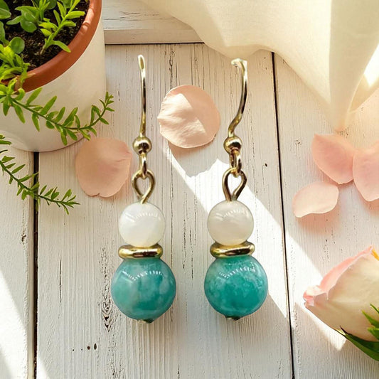 Boucles d’oreilles amazonite - Fait main- Amazonite & Pierre de Lune – Douceur & Intuition - Pierres Naturelles - Lithostone Créations Lithostone Creations