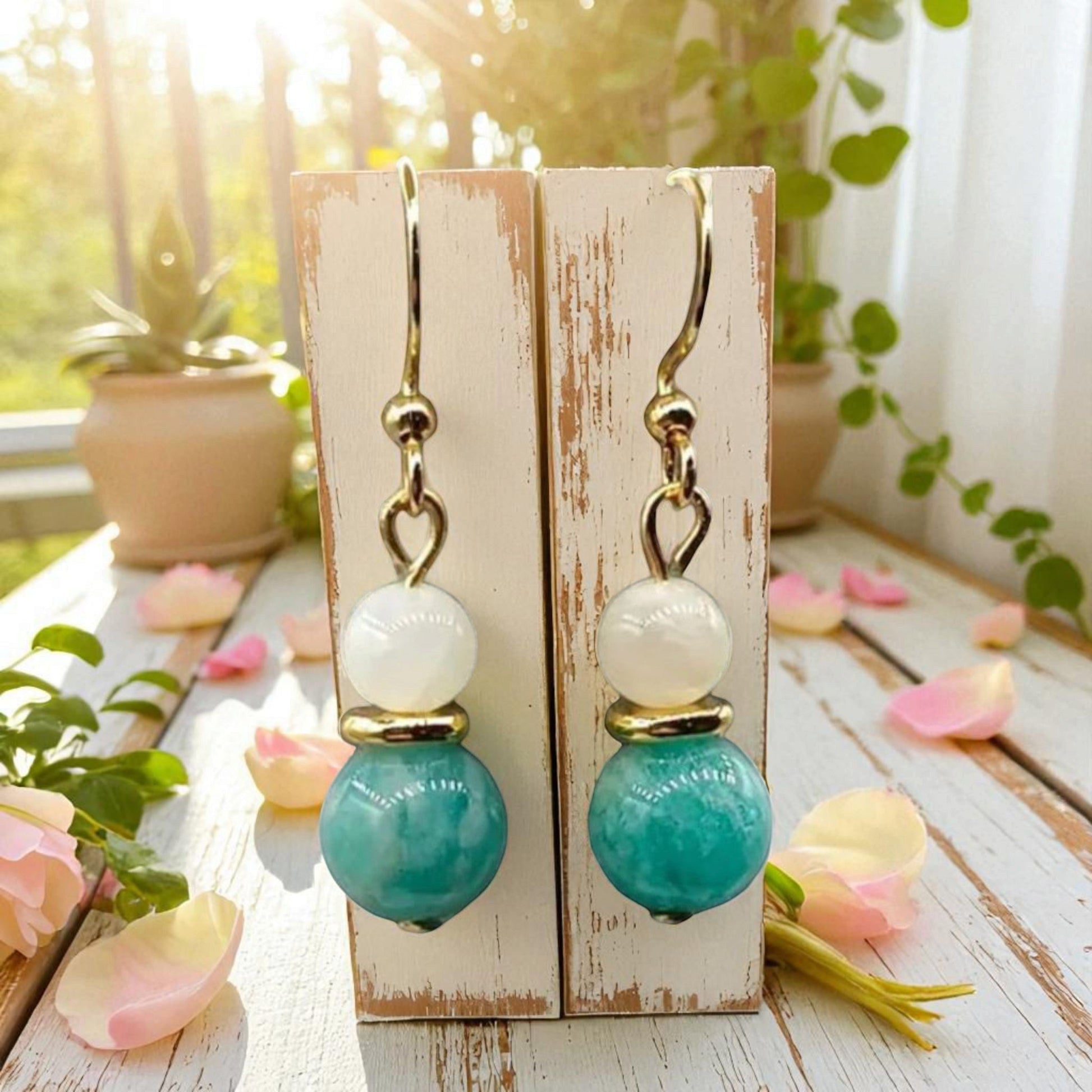 Boucles d’oreilles amazonite - Fait main- Amazonite & Pierre de Lune – Douceur & Intuition - Pierres Naturelles - Lithostone Créations Lithostone Creations