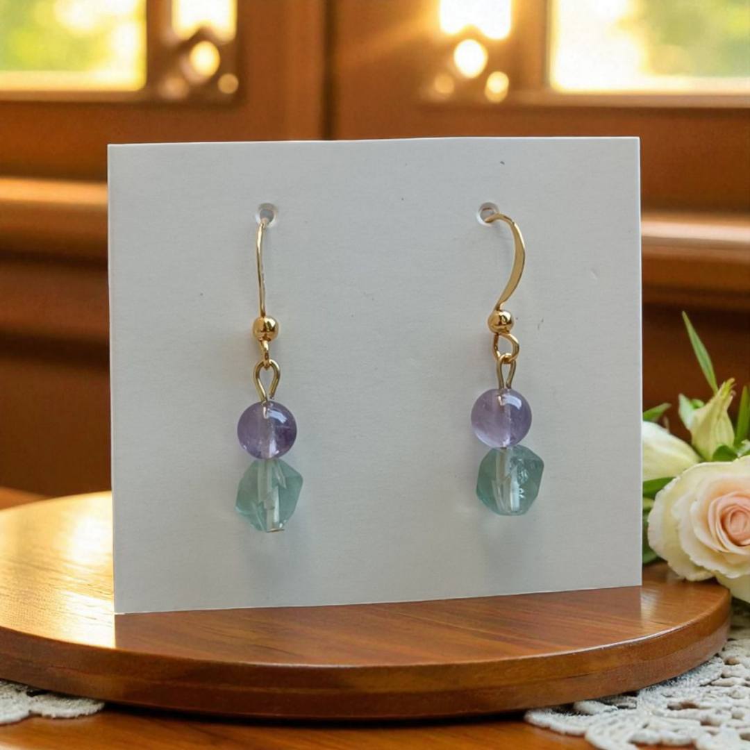 Boucles d’Oreilles Fluorite & Améthyste – Clarté & Sérénité | Pierres Naturelles - Fait Main Lithostone Creations