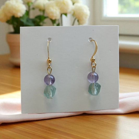 Boucles d’Oreilles Fluorite & Améthyste – Clarté & Sérénité | Pierres Naturelles - Fait Main Lithostone Creations