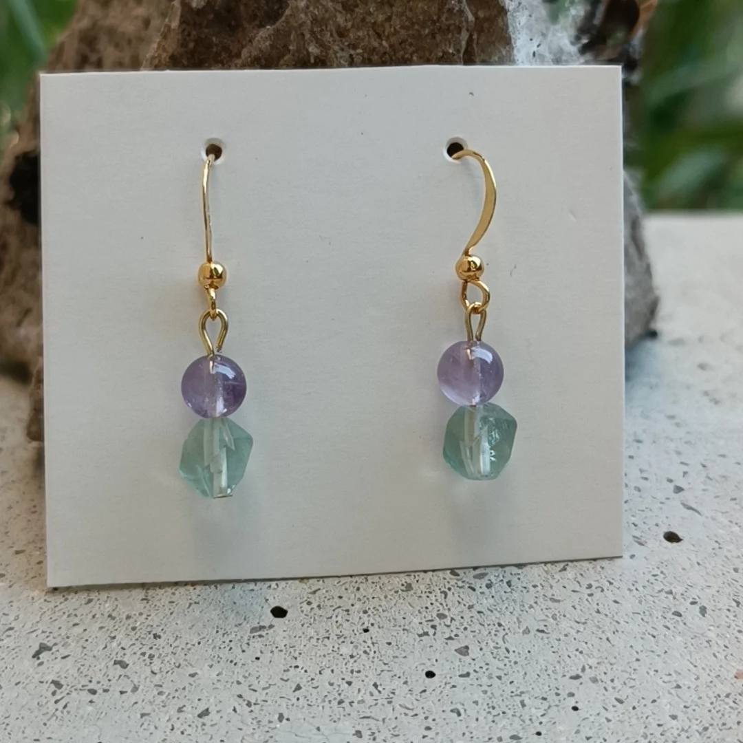 Boucles d’Oreilles Fluorite & Améthyste – Clarté & Sérénité | Pierres Naturelles - Fait Main Lithostone Creations