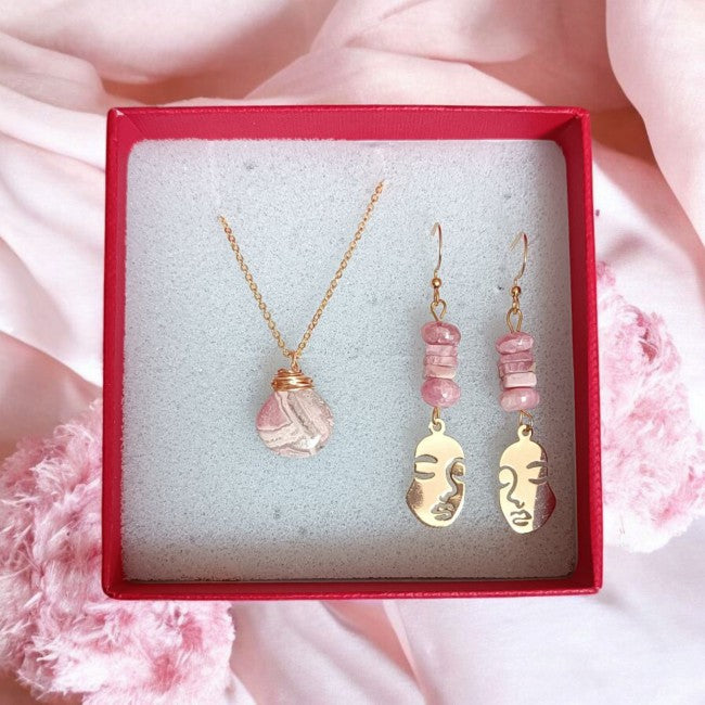 Parure Rhodochrosite – Collier & Boucles d'oreilles Pierres Naturelles Fait Main