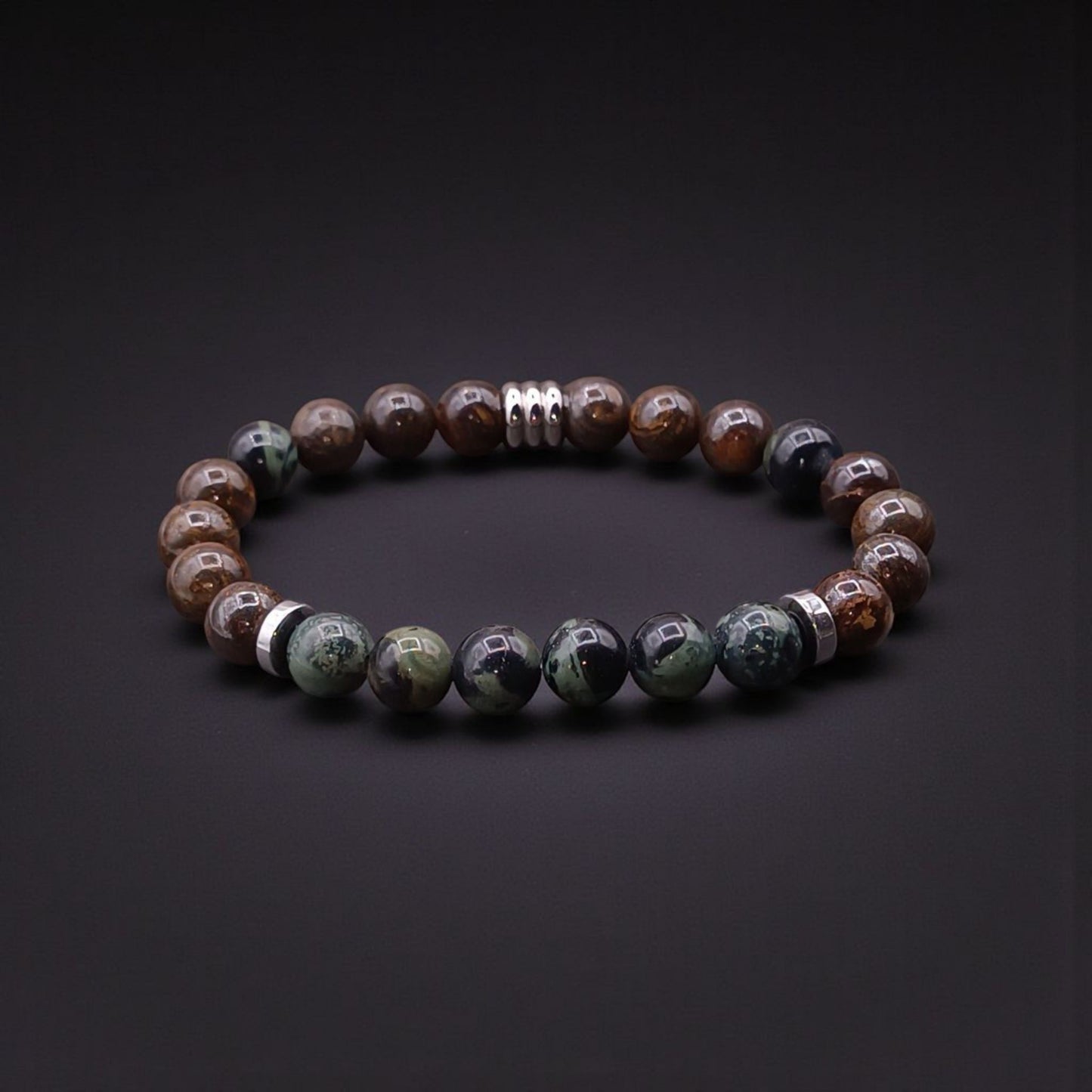 Bracelet Homme en Bronzite & Jaspe Kambaba – Stabilité & Force intérieure