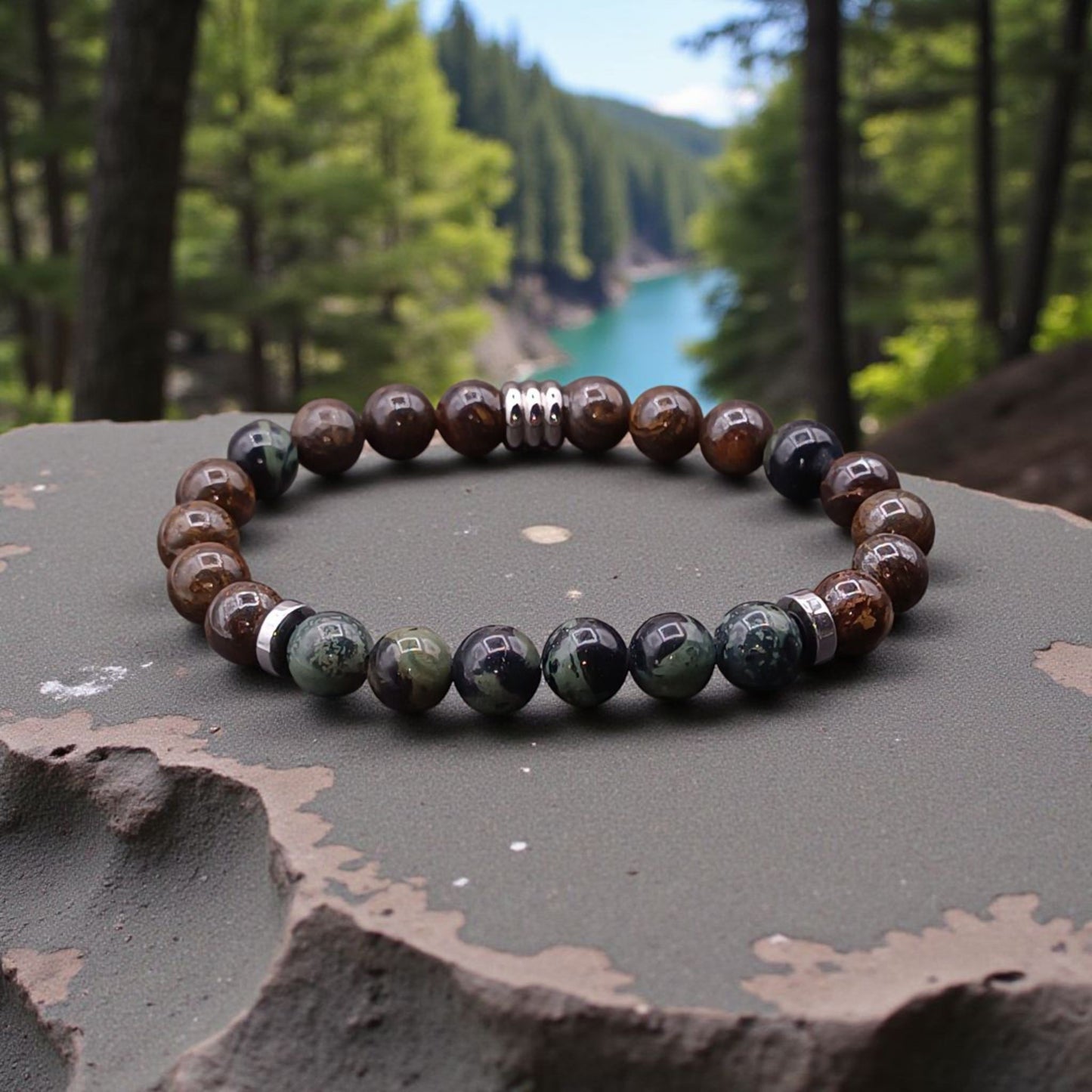 Bracelet Homme en Bronzite & Jaspe Kambaba – Stabilité & Force intérieure
