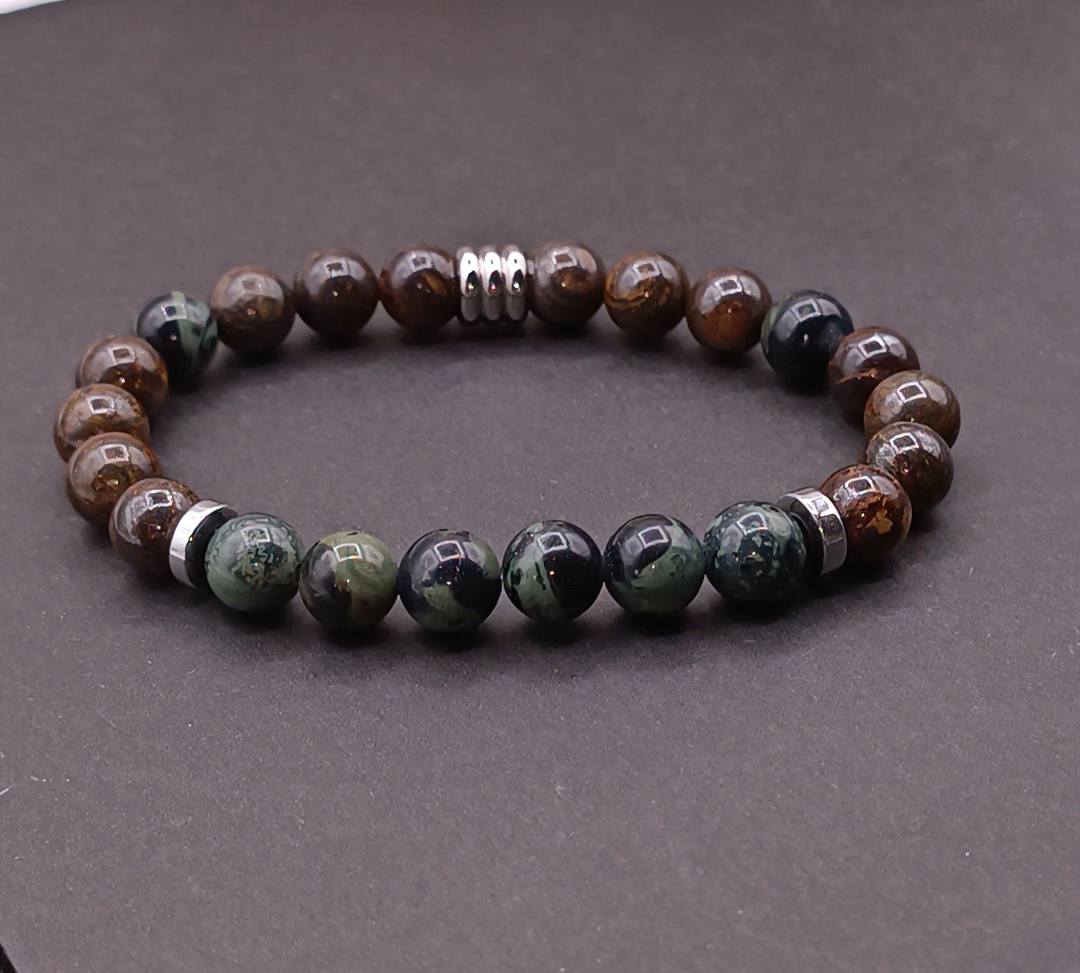 Bracelet Homme en Bronzite & Jaspe Kambaba – Stabilité & Force intérieure