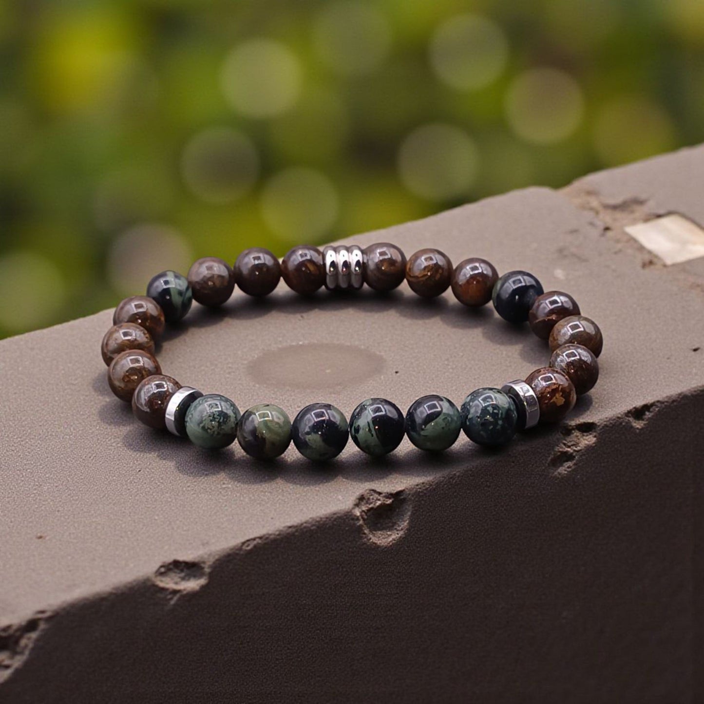 Bracelet Homme en Bronzite & Jaspe Kambaba – Stabilité & Force intérieure