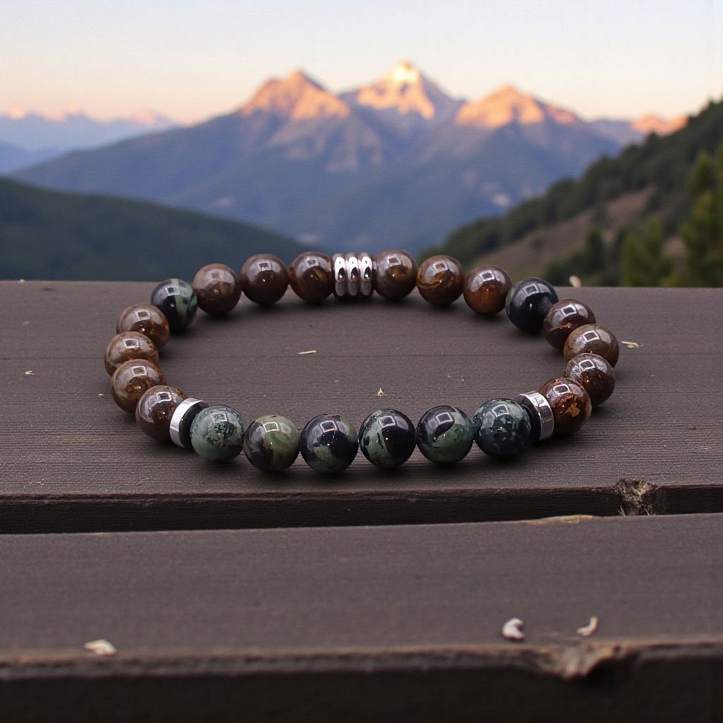 Bracelet Homme en Bronzite & Jaspe Kambaba – Stabilité & Force intérieure