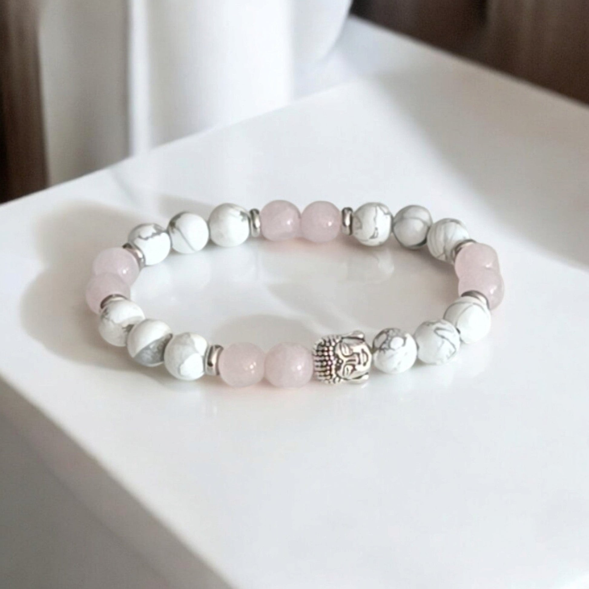 Bracelet Femme - Quartz Rose & Howlite – Apaisement & Douceur | Pierres Naturelles - Fait Main Lithostone Créations