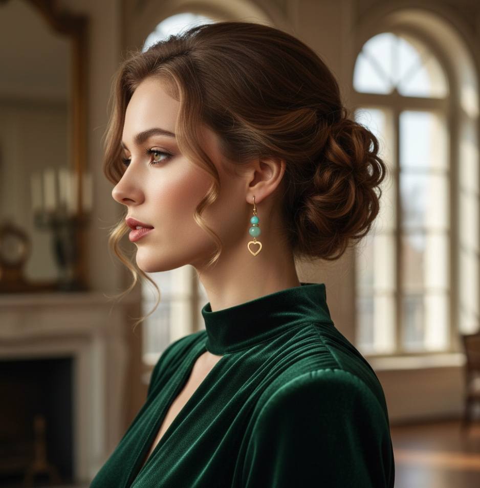 Boucles d’oreilles en Aventurine & Amazonite – Cœur doré & Harmonie intérieure
