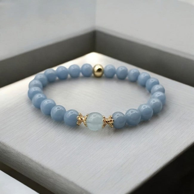 Bracelet en Angélite & Aigue-marine – Calme & Communication douce