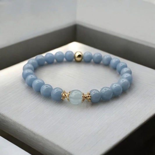 Bracelet en Angélite & Aigue-marine – Calme & Communication douce