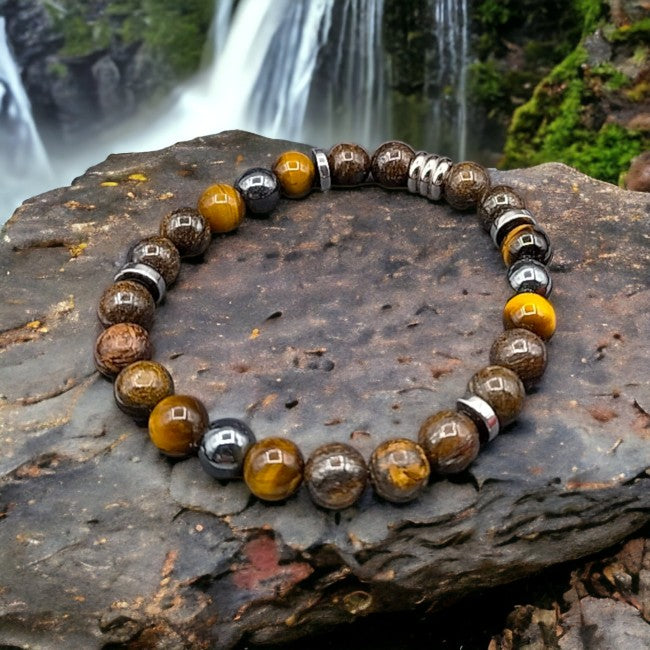 Bracelet Homme Bronzite, Œil de Tigre & Hématite - Force & Protection - Fait Main