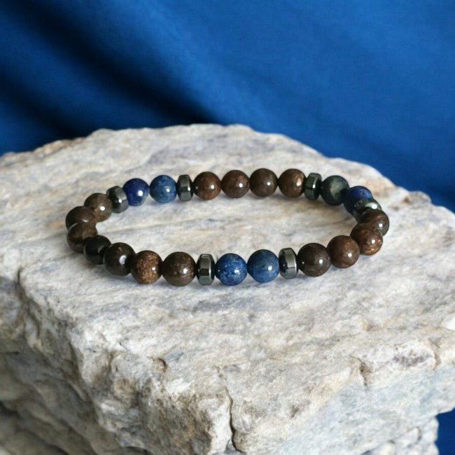 Bracelet Homme- Bronzite, Lapis-Lazuli & Hématite – Force, Clarté & Protection | Pierres Naturelles Fait Main Lithostone Creations
