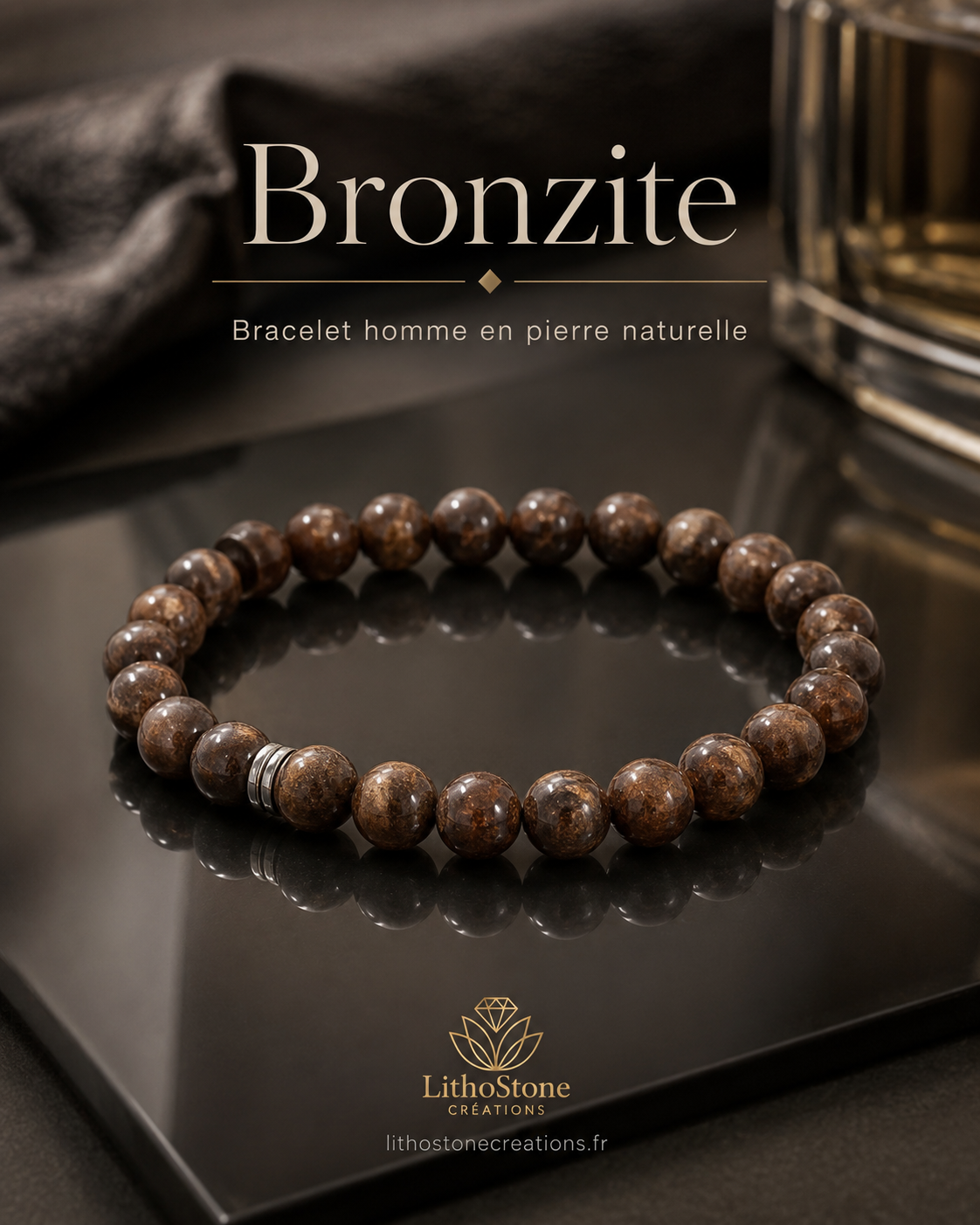 Bracelet Homme Bronzite – Pierre Naturelle Fait Main