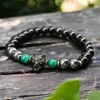 Bracelet Homme en Pierres Naturelles, Malachite, Agate, Hématite. Fait à la main