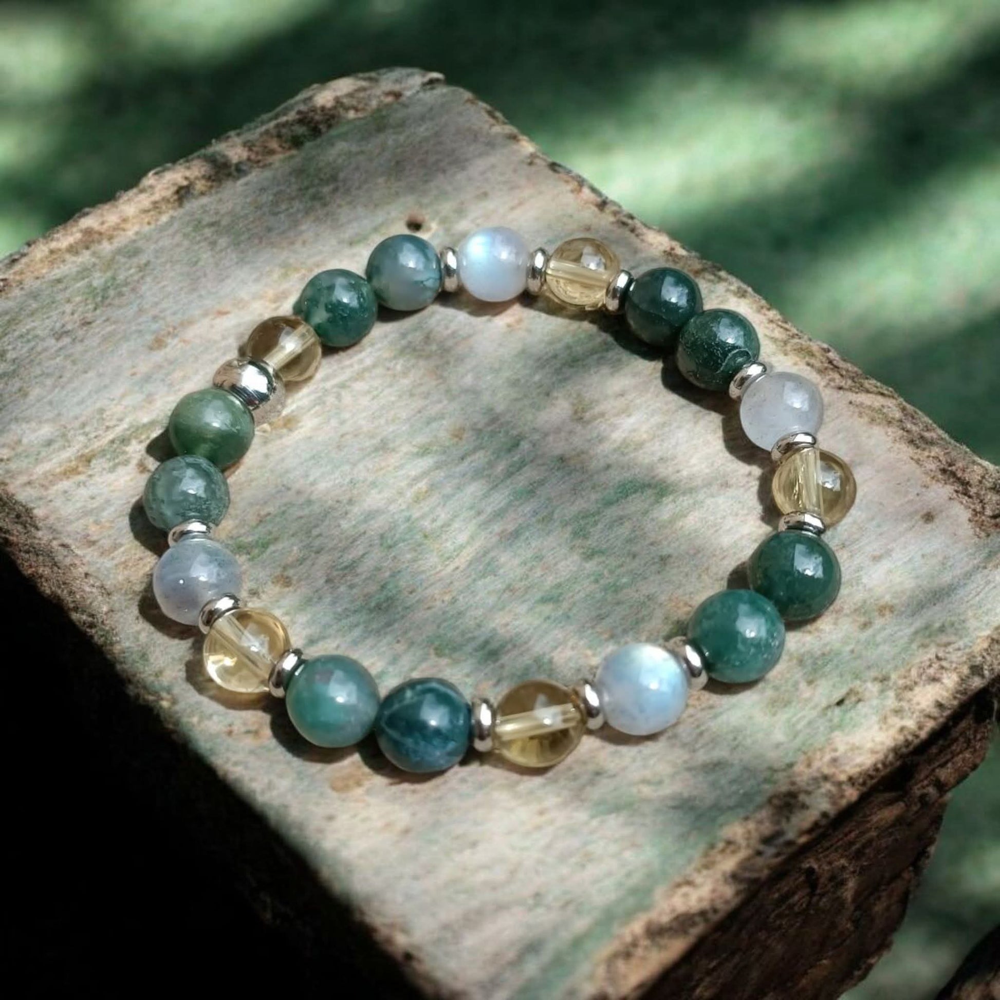 Bracelet fait main en Agate Mousse, Citrine & Labradorite – Énergie & Protection Lithostone Creations
