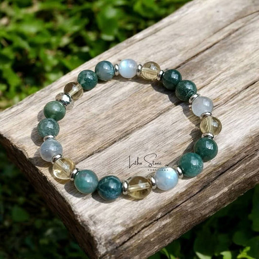 Bracelet fait main en Agate Mousse, Citrine & Labradorite – Énergie & Protection Lithostone Creations