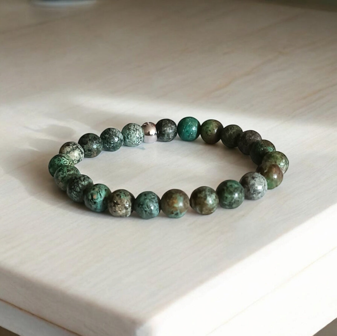 Bracelet Homme - Turquoise Africaine (Jaspe Africain)– Stabilité & Confiance | Pierres Naturelles - Fait Main Lithostone Creations