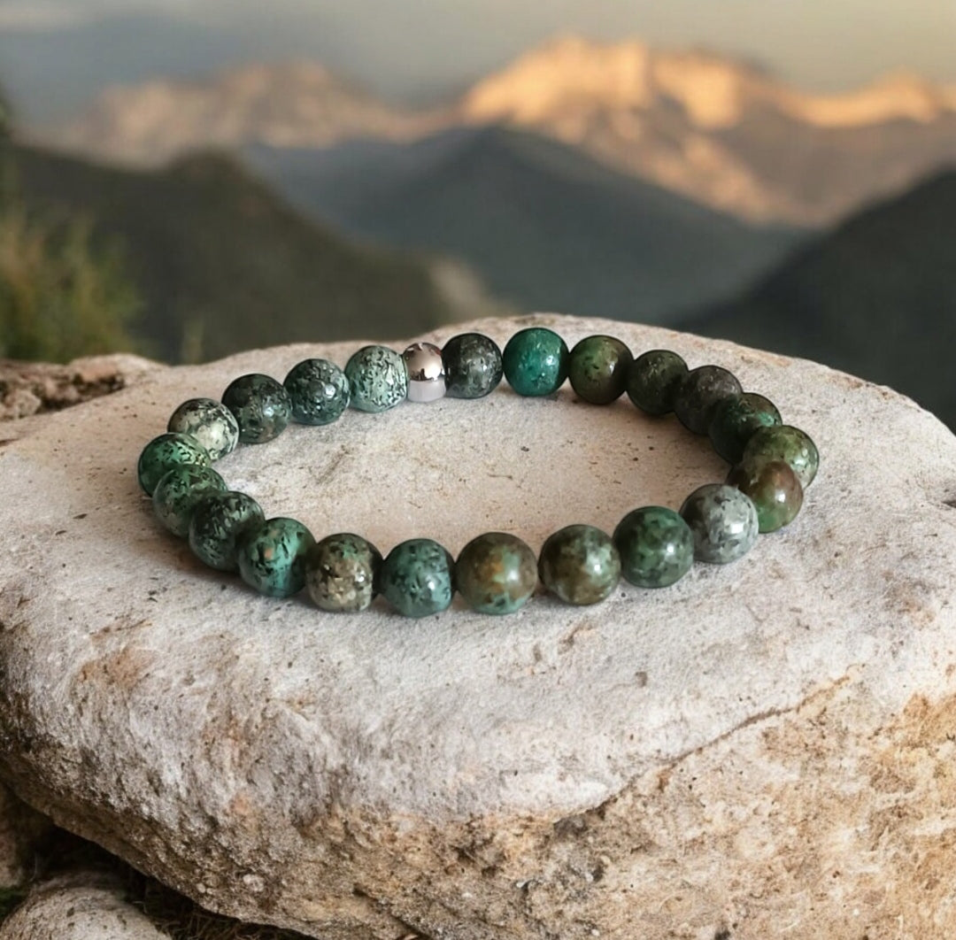 Bracelet Homme - Turquoise Africaine (Jaspe Africain)– Stabilité & Confiance | Pierres Naturelles - Fait Main Lithostone Creations