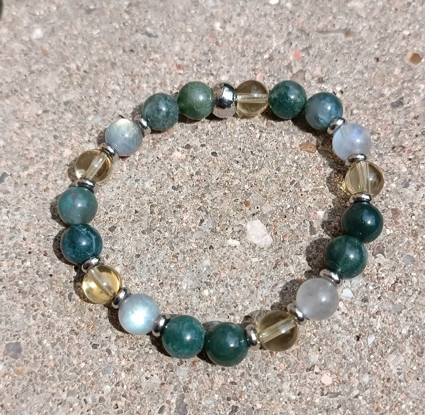 Bracelet fait main en Agate Mousse, Citrine & Labradorite – Énergie & Protection Lithostone Creations