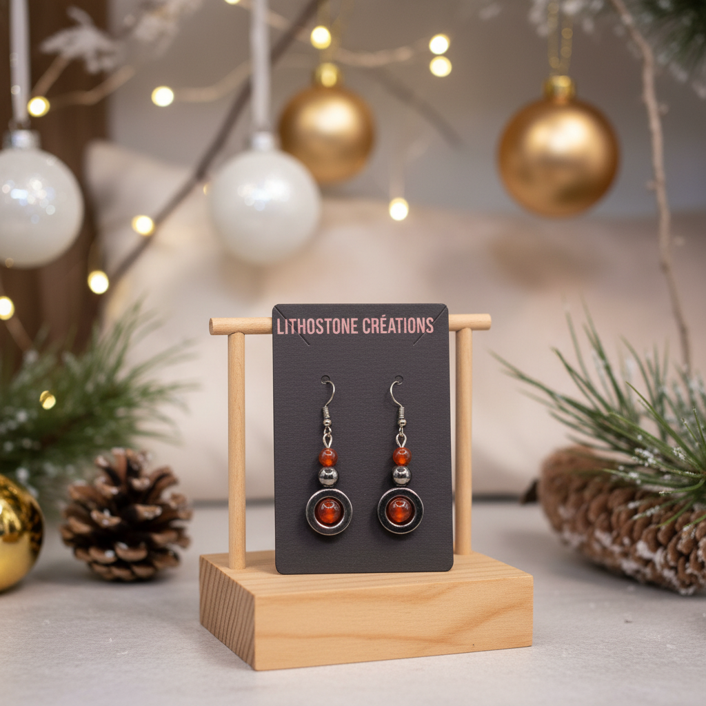 Boucles Noël boutique or blanc