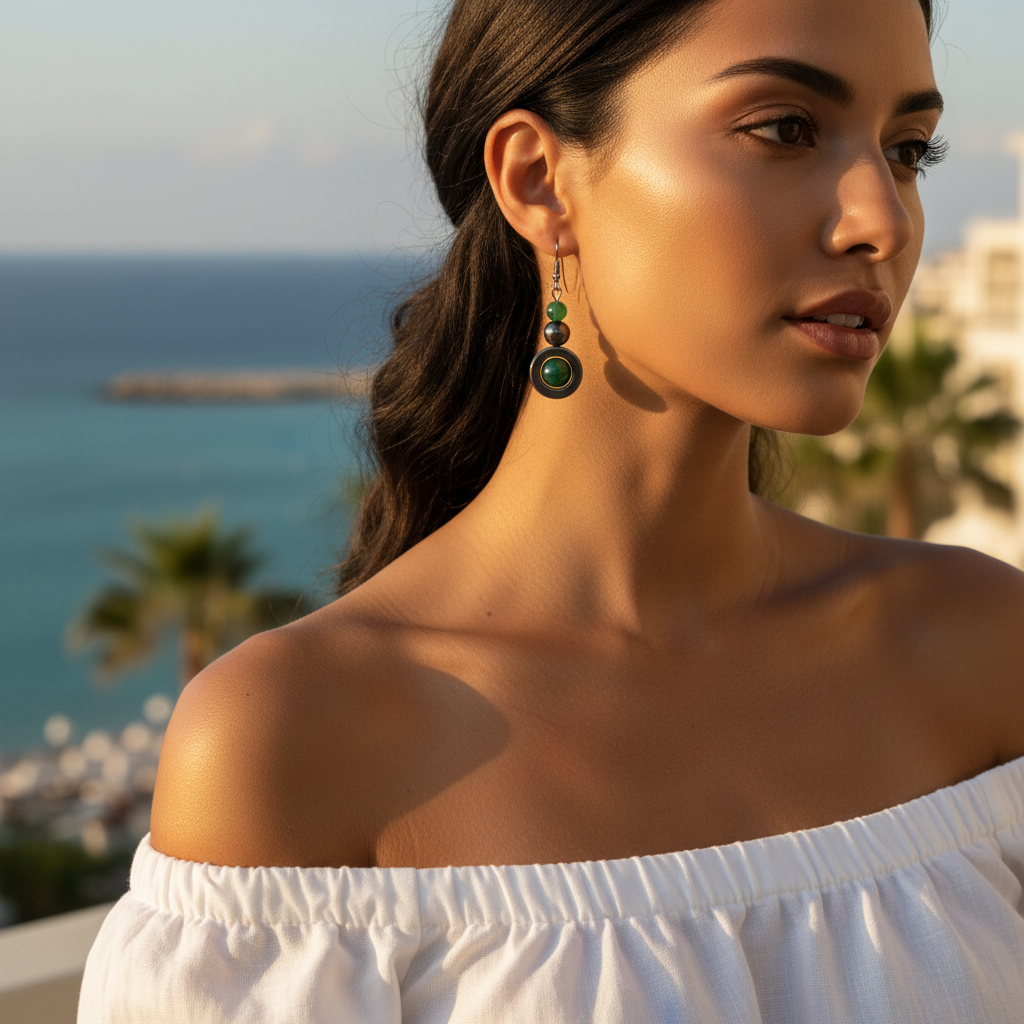 Boucles oreilles femme terrasse mer