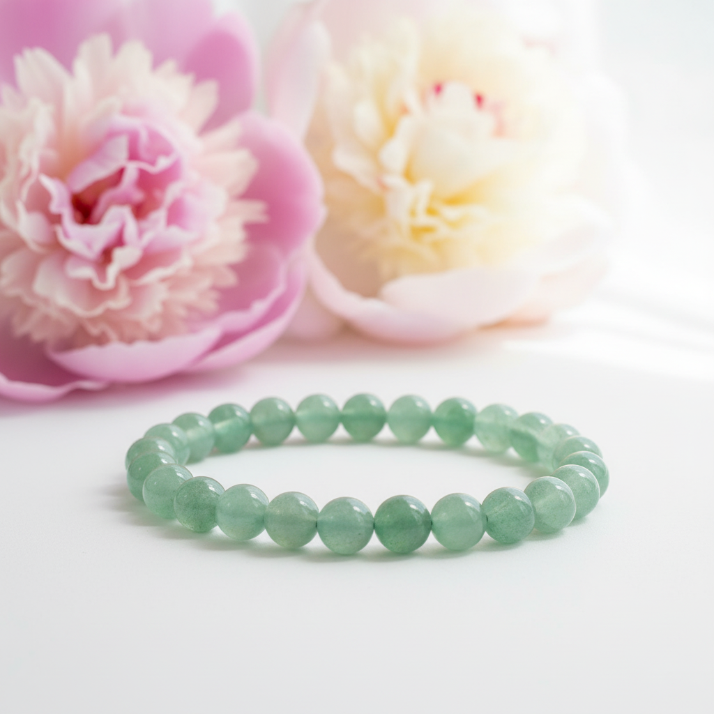 Bracelet aventurine avec pivoines