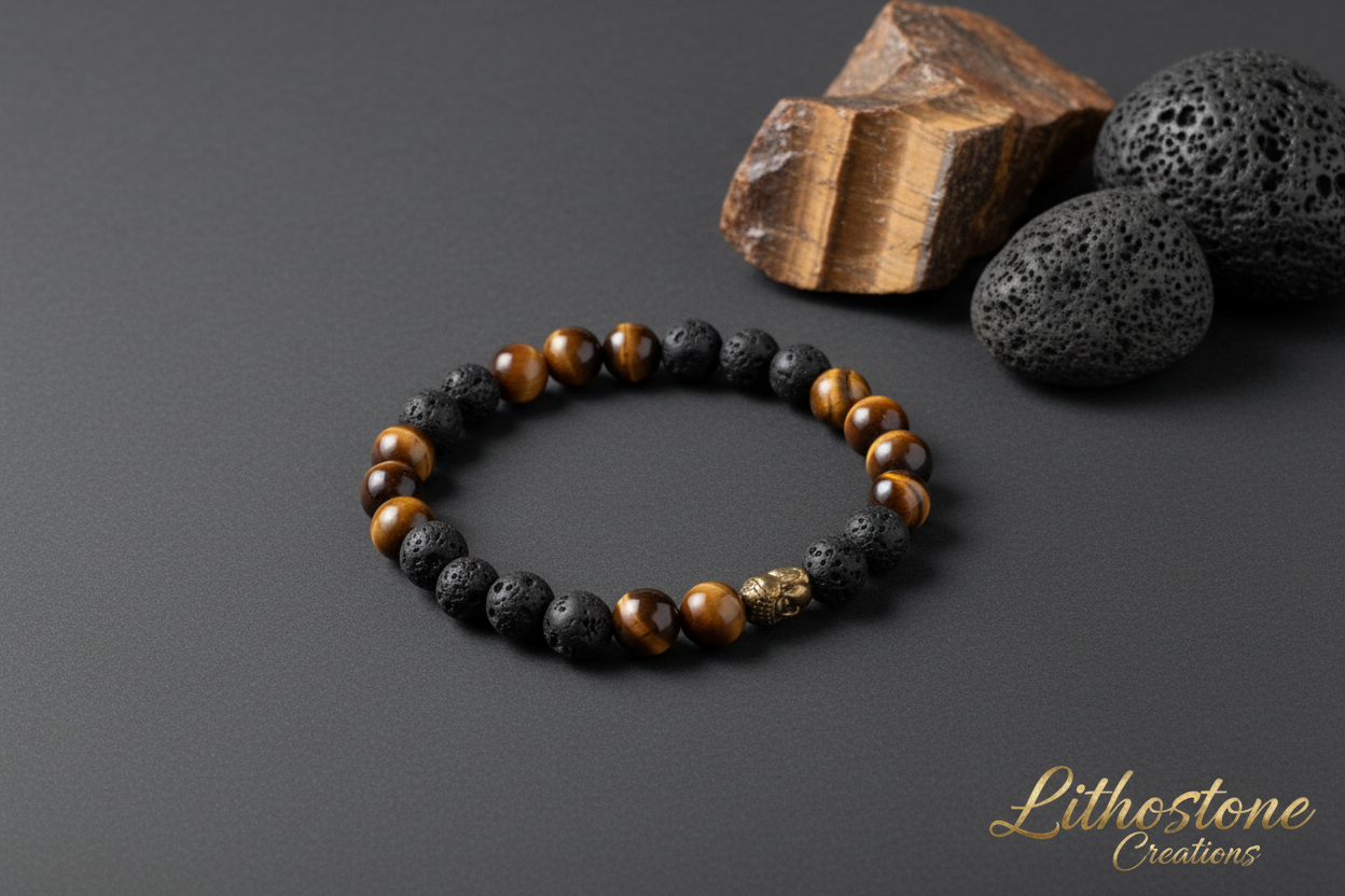 Bracelet et pierres fond charbon
