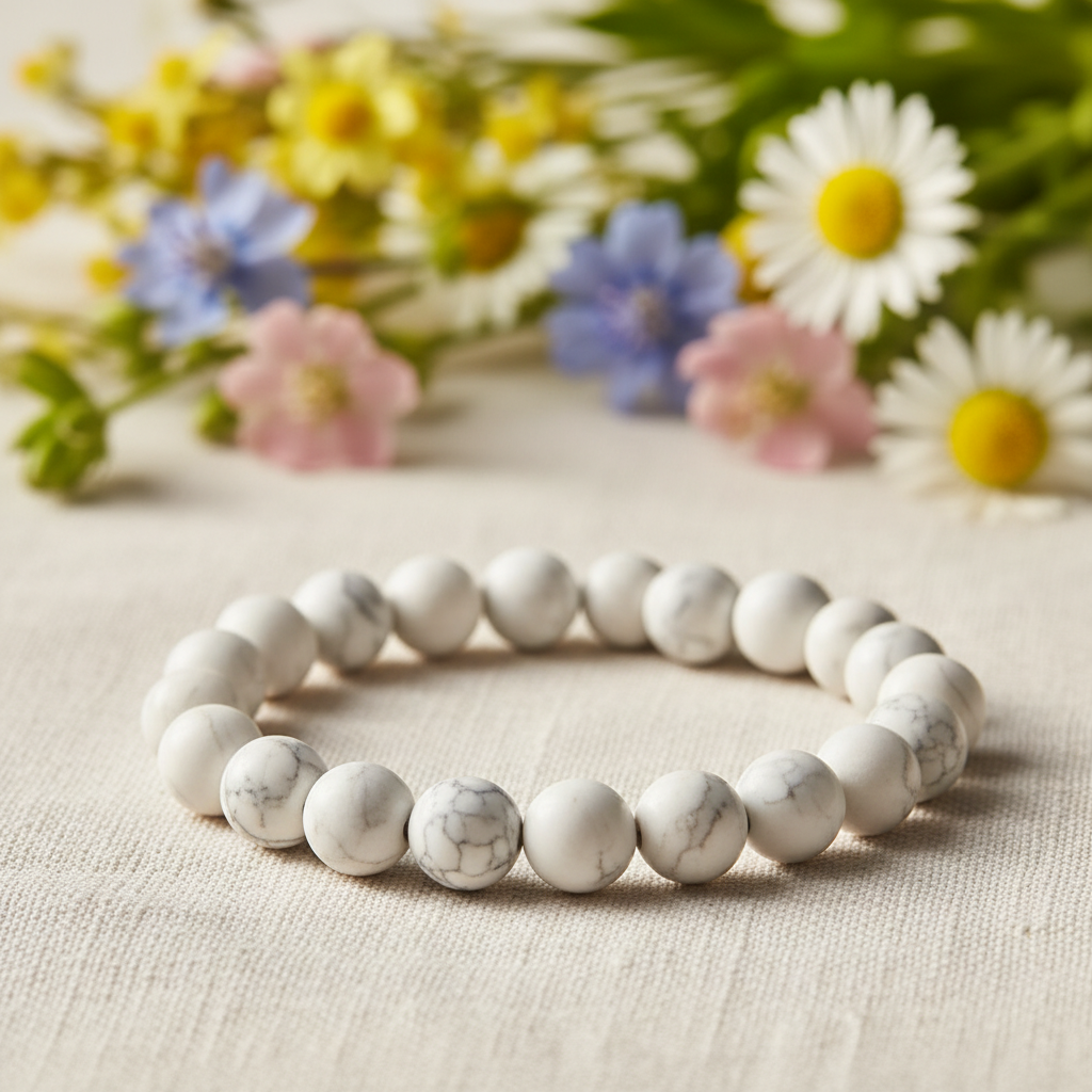 Bracelet howlite avec marguerites