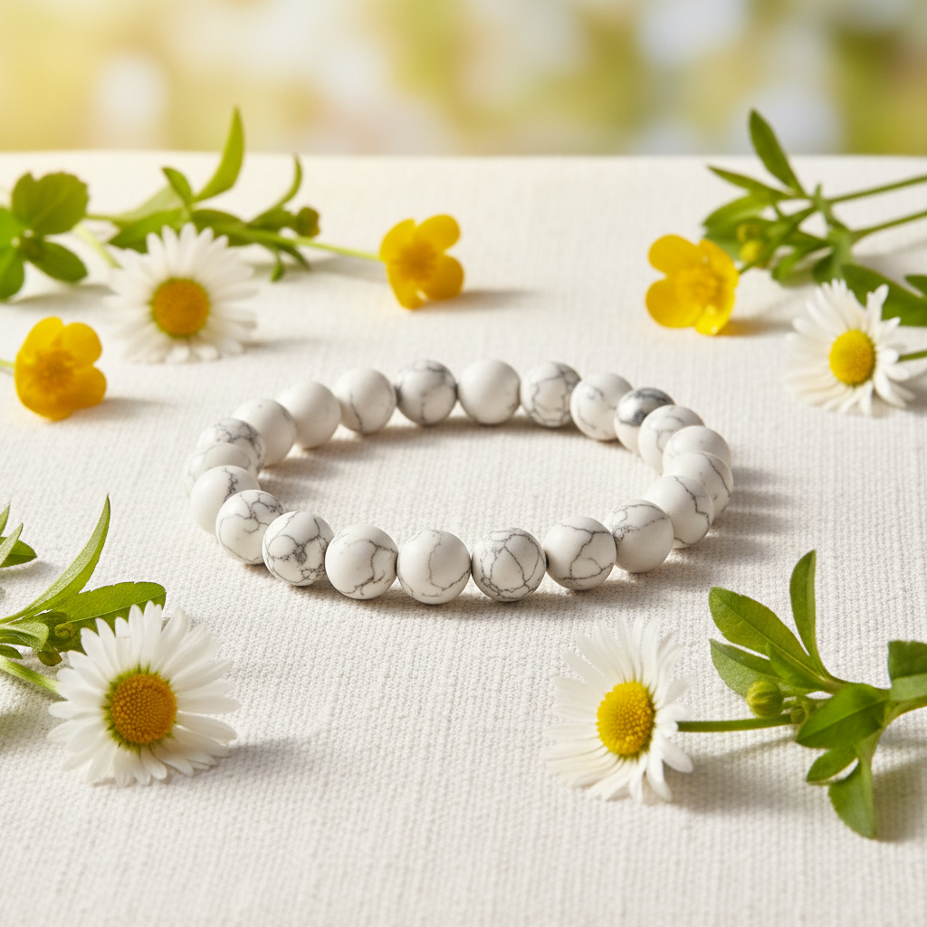 Bracelet howlite avec moins de fleurs