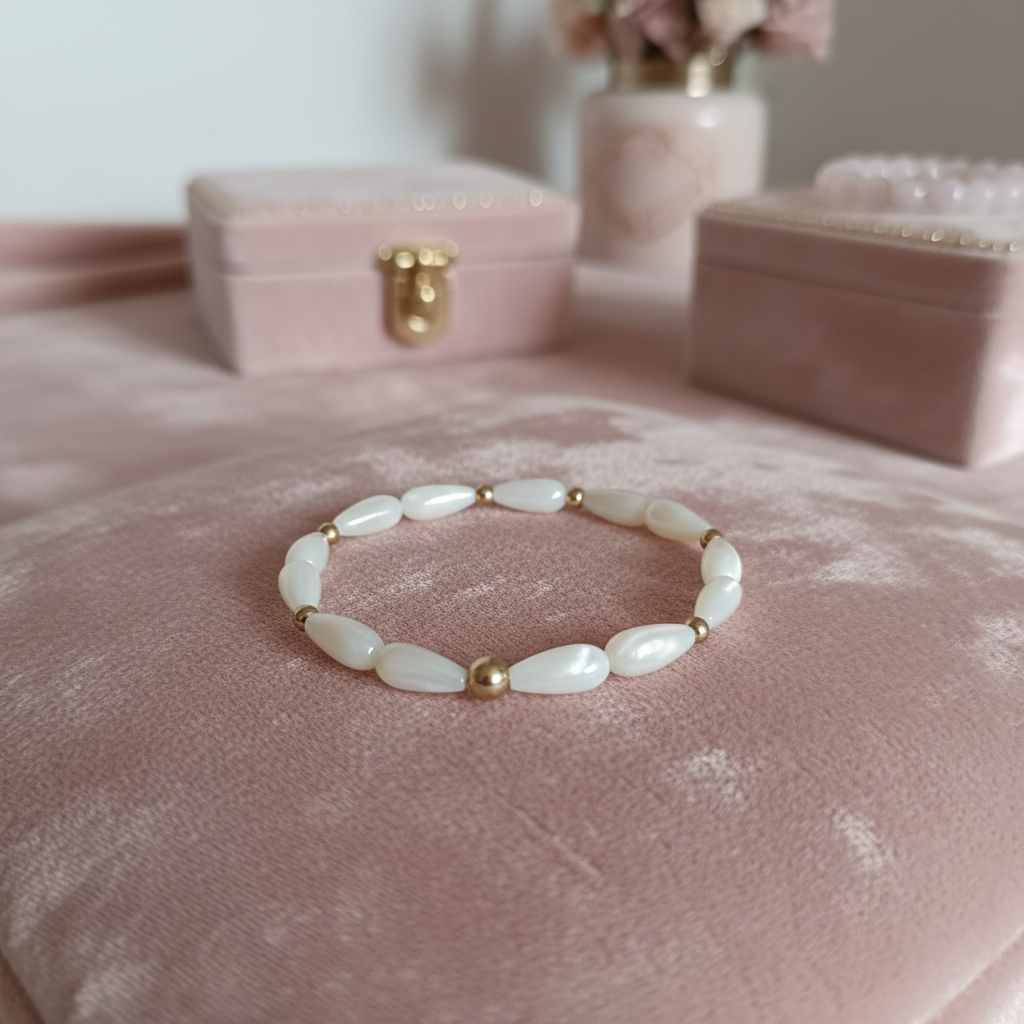 Bracelet nacre - Velours rose