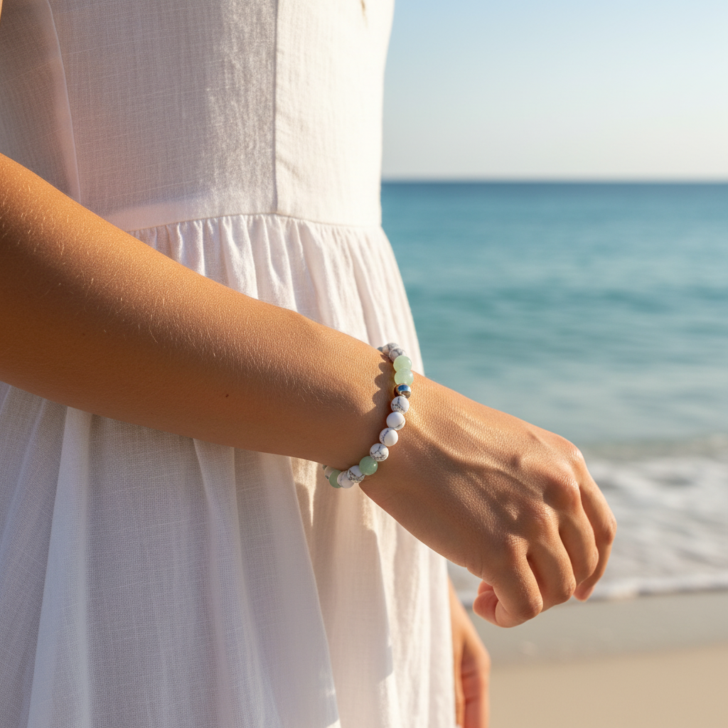 Bracelet poignet robe blanche plage
