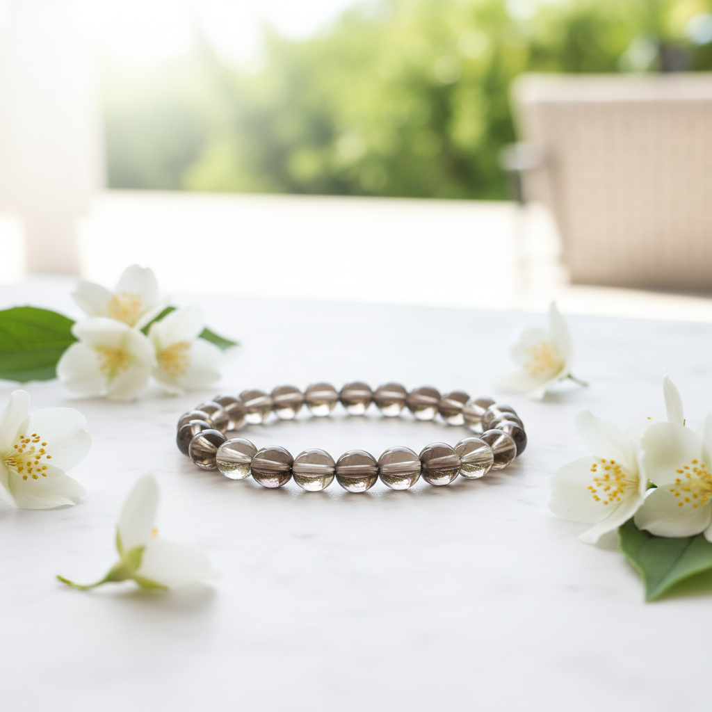 Bracelet quartz fumé marbre jasmin