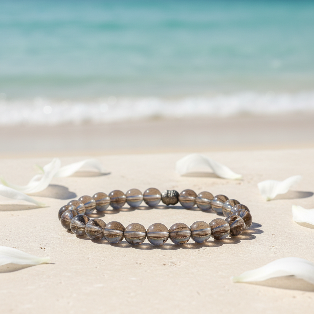 Bracelet quartz fumé pierre beige mer