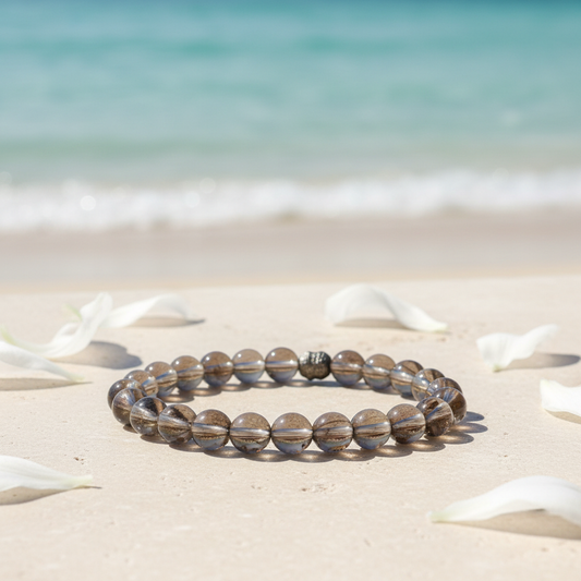 Bracelet quartz fumé pierre beige mer