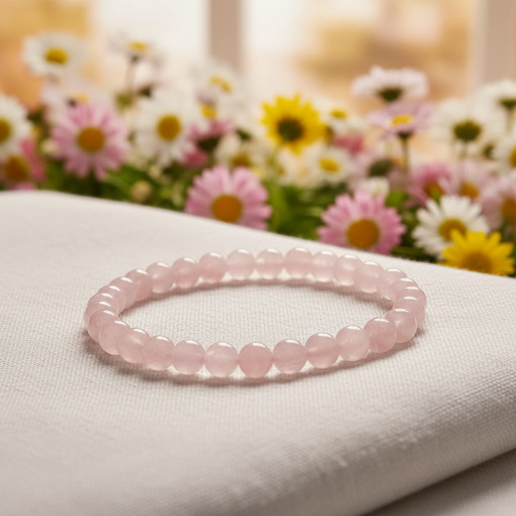 Bracelet quartz rose plus coloré - marguerites