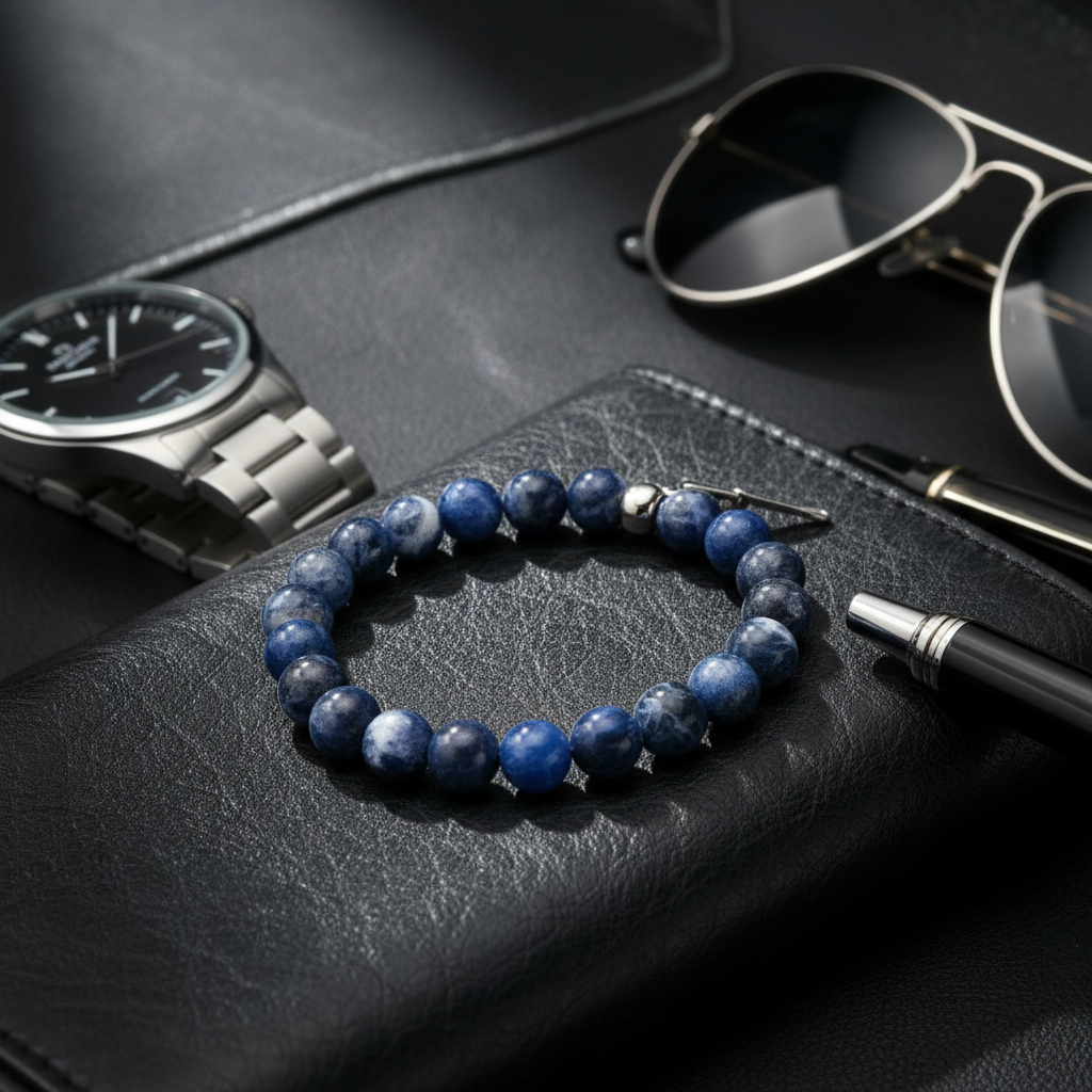 Bracelet sodalite cuir noir