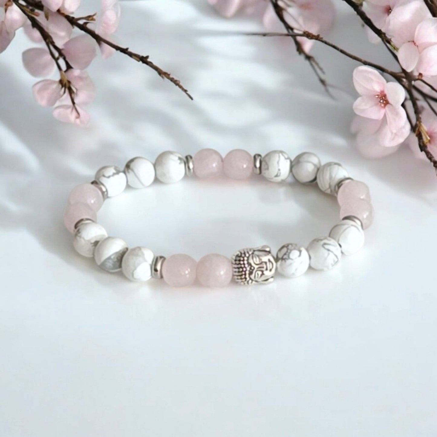 Bracelet Femme - Quartz Rose & Howlite – Apaisement & Douceur | Pierres Naturelles - Fait Main Lithostone Créations